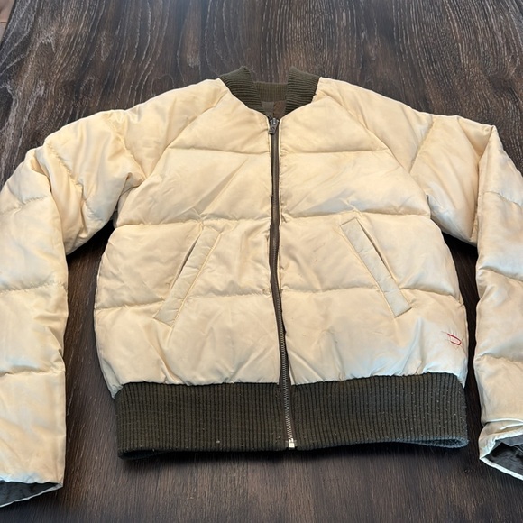 🟢 DIESEL UNISEX OLIVE GREEN & CREAM REVERSIBLE BOMBER JACKET - Picture 12 of 14